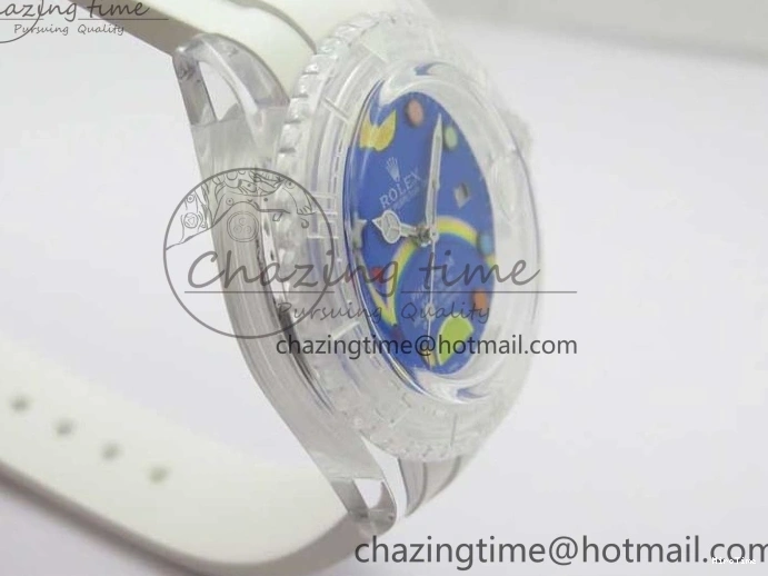 MiroTime 0123 Submariner Phantomlab Transparent KZF Best Edition Blue Fruit Dial on White Rubber Strap VR Classic 2563